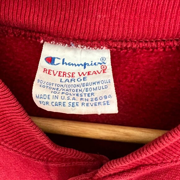 Vtg Champion Reverse Weave Snap Cardigan Sweatshirt Heavyweight Red USA Size L - Picture 2 of 4